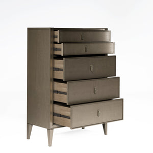 A.R.T. Furniture Cove Drawer Chest: Glamorous Mica Finish, Five Drawers, Cedar-lined Storage, Modern Design & Style Grey Rubberwood Solids,Primavera Veneers,Metal 349150-2743