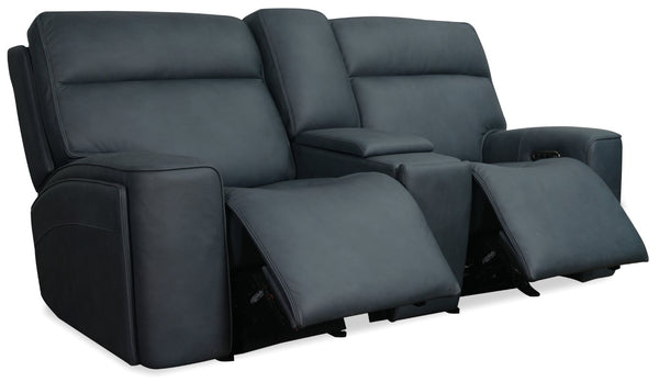 Hooker Furniture Riverton Dual Gliding Console Loveseat With Power Headrests, Lumbar, Hidden Storage & Cupholders SS708-PHLG2C-048