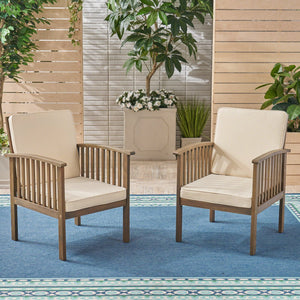 English Elm Casa Acacia Slatted Outdoor Club Chairs Set of 2 with Gray Finish Coastal Patio Seating 63513.00GRY