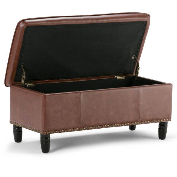 English Elm Emily Cognac Storage Ottoman with Pillow Top, Nailhead Trim & Hidden Interior Storage Bench 39" B136P158187