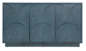 Hooker Furniture Melange Soft-Blue Round Valley Entertainment Credenza With Scallop Doors, Built-In Power, Fits 65" Tvs 628-55052-45