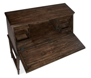 Hooker Furniture Commerce Acacia Secretary Desk With Drop-Front Work Surface, Mid-Century Legs, Cable Grommet, Compact Storage 7228-10017-85