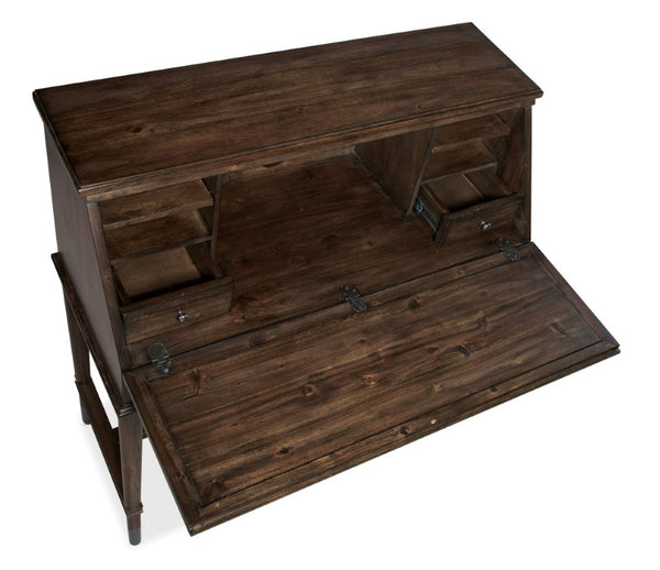 Hooker Furniture Commerce Acacia Secretary Desk With Drop-Front Work Surface, Mid-Century Legs, Cable Grommet, Compact Storage 7228-10017-85