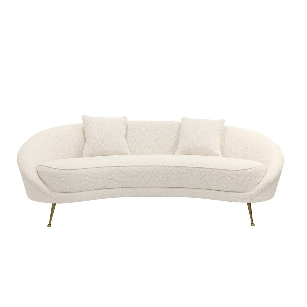 Pasargad Home Luna Collection Curved Sofa In Soft Textured Fabric With Gold Plated Base, Grey Ivory Poly Fabric Sofa-ds0440
