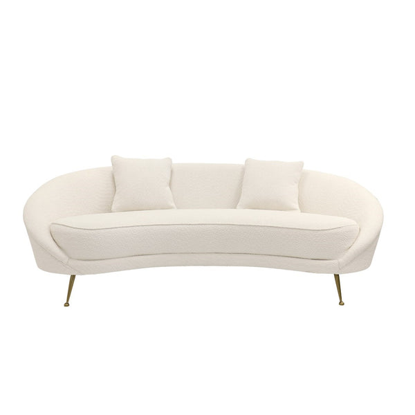 Pasargad Home Luna Collection Curved Sofa In Soft Textured Fabric With Gold Plated Base, Grey Ivory Poly Fabric Sofa-ds0440