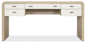 Hooker Furniture Brixton Writing Desk With Two-Tone Elm & Ivory Finish, 5 Drawers, Drop-Front Keyboard, Curved Design 6022-10458-80