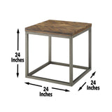 Steve Silver Lorenza Rustic Acacia Wood End Table in Brown with Chevron Pattern Top & Metal Base - 24