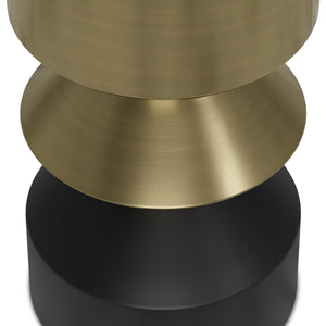 English Elm Miller Sculptural Side Table in Black & Antique Brass — Handcrafted Iron End Table, 14" Round Top, 20" H B136P158943