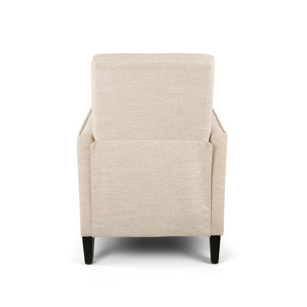 English Elm Pushback Recliner Accent Chair Solid Birch Frame Rivet Detail Mid-century Living Room Seat Beige 65532.00BGE