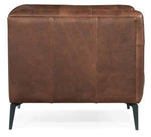 Hooker Furniture Nicolla Saddlebag Lodge Aniline Leather Chair With Button Tufting, Low Arms & Slim Black Metal Legs Medium Brown SS637-01-089