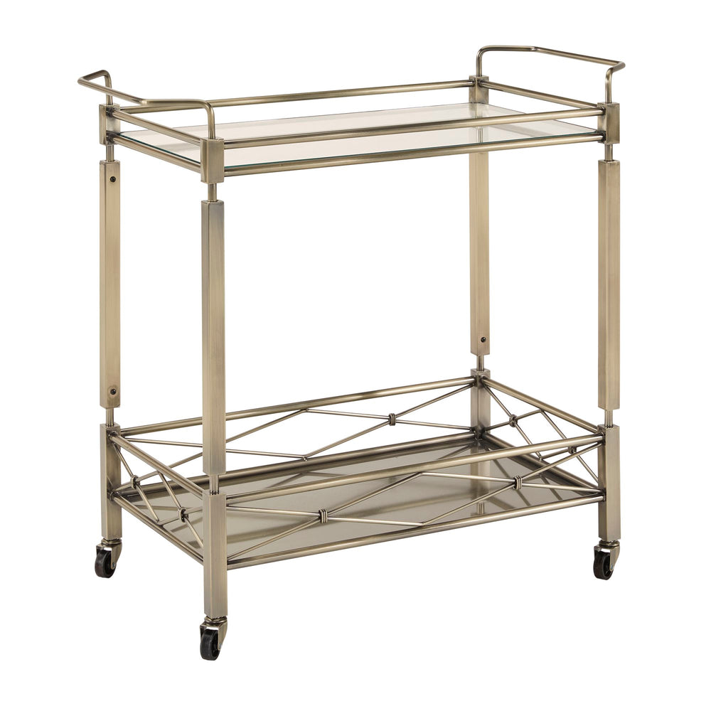 Homelegance By Top-Line Genaro Antique Brass Metal Bar Cart with Glass Top Gold Metal