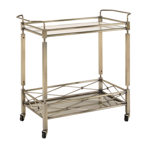 Homelegance By Top-Line Genaro Antique Brass Metal Bar Cart with Glass Top Gold Metal