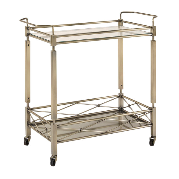 Homelegance By Top-Line Genaro Antique Brass Metal Bar Cart with Glass Top Gold Metal