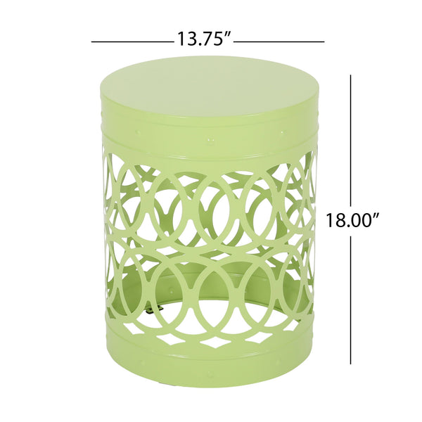 English Elm Outdoor Powder-coated Iron End Table with Geometric Cutout Design for Patio Lounging 73607.00GRN