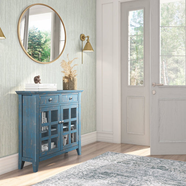 English Elm Acadian Entryway Storage Cabinet - Handcrafted Coastal Blue Charm With Adjustable Shelves & Drawers B136P158292