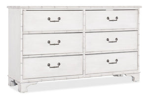 Hooker Furniture Charleston Six-Drawer Dresser In White Heron — Bamboo-Motif Trim, Cedar-Lined Drawers, Jewelry Tray 6750-90101-06