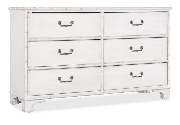 Hooker Furniture Charleston Six-Drawer Dresser In White Heron — Bamboo-Motif Trim, Cedar-Lined Drawers, Jewelry Tray 6750-90101-06