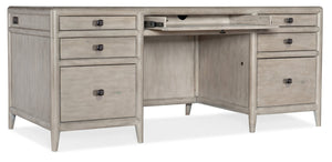 Hooker Furniture Burnham Executive Desk With Grey Mink Alder Veneer, 7 Drawers, Locking File Storage, Durable Finish Light Wood 5921-10562-90