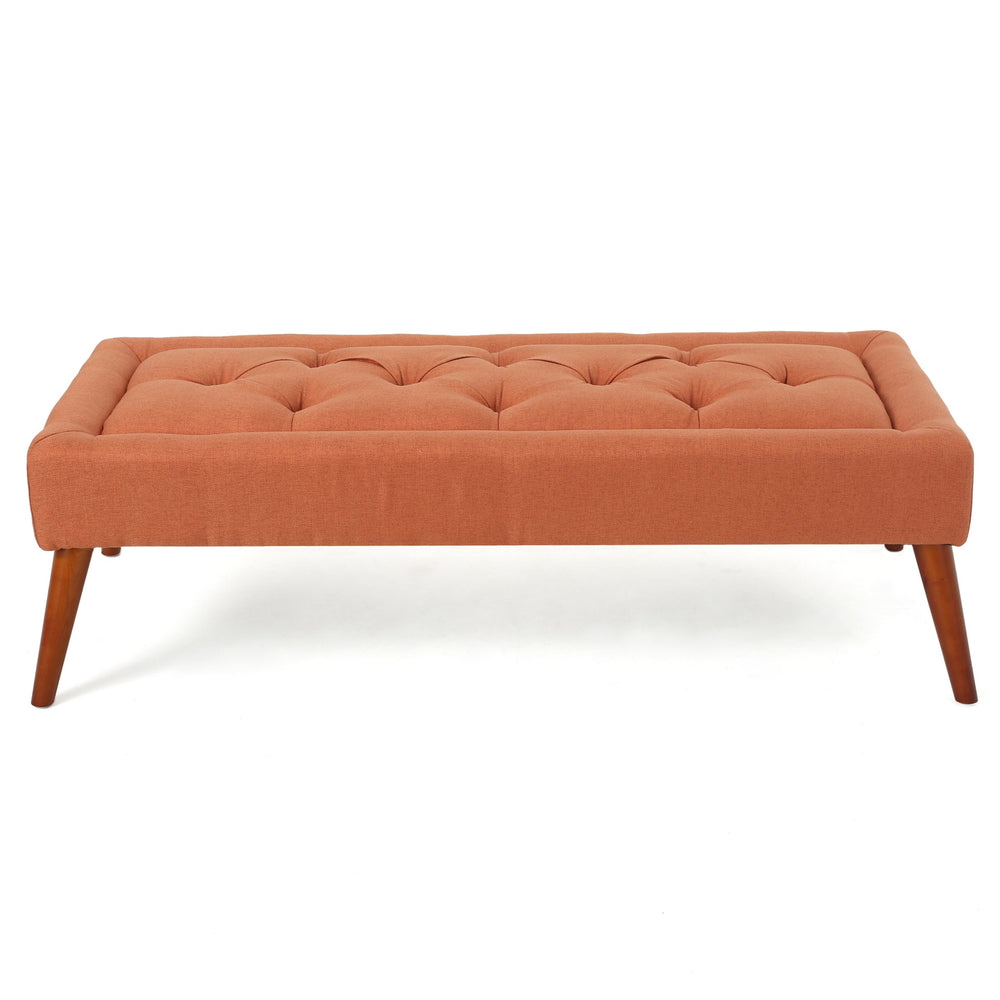 English Elm Christopher Knight Home® - Ottoman 50" Orange Button-Tufted Upholstered Bench with Storage, Birch Legs, Modern Accent Seat 59075.00ORG