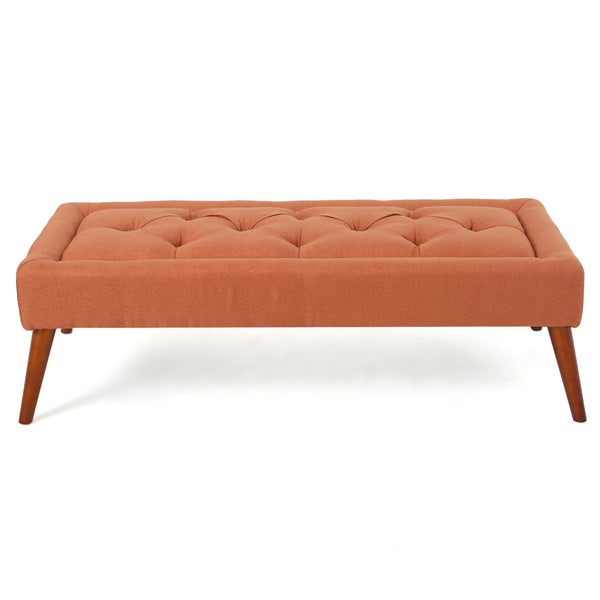English Elm Christopher Knight Home® - Ottoman 50" Orange Button-Tufted Upholstered Bench with Storage, Birch Legs, Modern Accent Seat 59075.00ORG