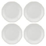 French Perle Bead 4-Piece Dinner Plate Set, Scalloped Stoneware, Microwave & Dishwasher Safe