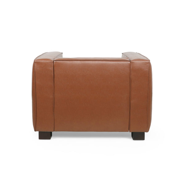 English Elm Christopher Knight Home® - CLUB Chair with Tuxedo Silhouette, Faux Leather Upholstery and Bold Birch Wood Legs for Comfort Light Brown 31.75 L x 24.5 W x 22.5 H 71800.00COGN