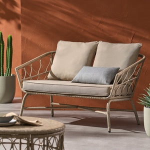 English Elm Christopher Knight Home® - BRUCE Boho Loveseat in Brown PE Rattan with Water-Resistant Cushions, Iron Frame, 600 lb Capacity 70416.00LBRN