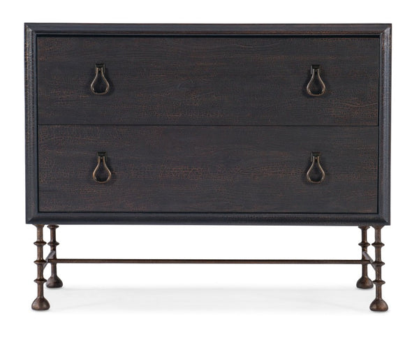 Hooker Furniture Big Sky Bachelors Chest With Pecky Hickory Veneer, Felt & Cedar Drawers, Turned Metal Legs, Power Medium Brown 6700-90017-98