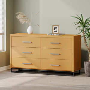 English Elm Christopher Knight Home® - 6 Drawer Chest with Iron Base and Six Spacious Drawers, Contemporary Industrial Design, Durable Construction Maple 60 L x 19.25 W x 10 H 71883.00MPL