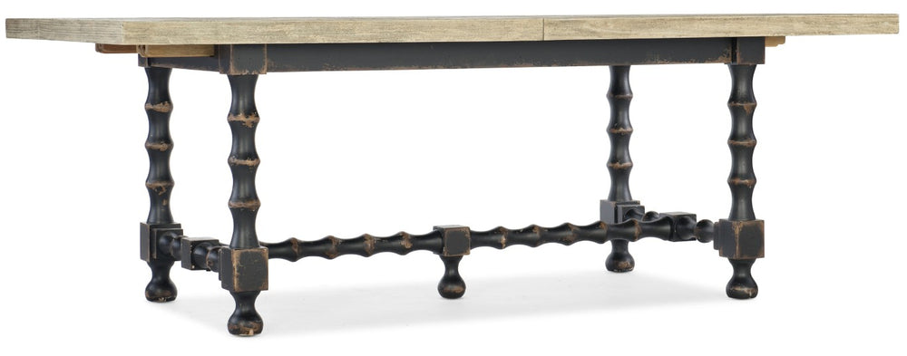 Hooker Furniture Ciao Rustic 84" Trestle Dining Table With 2X18" Leaves, Flaky White Top & Distressed Black Base 5805-75200-80