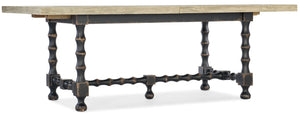 Hooker Furniture Ciao Rustic 84" Trestle Dining Table With 2X18" Leaves, Flaky White Top & Distressed Black Base 5805-75200-80