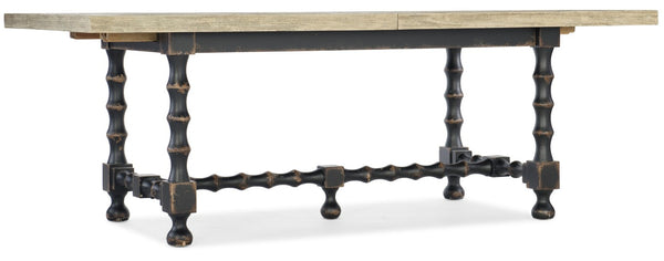 Hooker Furniture Ciao Rustic 84" Trestle Dining Table With 2X18" Leaves, Flaky White Top & Distressed Black Base 5805-75200-80