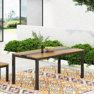 English Elm Lindsey Acacia Wood and Steel Dining Table Seats Six with Slatted Industrial Design 71985.00