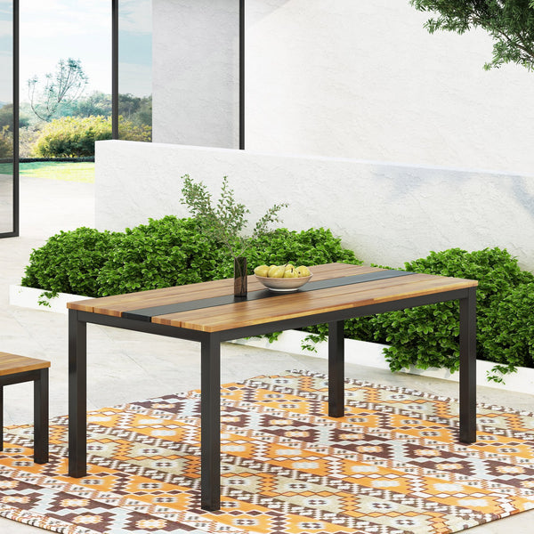 English Elm Lindsey Acacia Wood and Steel Dining Table Seats Six with Slatted Industrial Design 71985.00