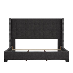 Homelegance By Top-Line Harlyn Tufted Linen Wingback Bed Dark Grey Linen