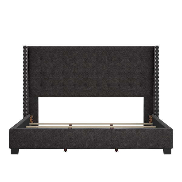Homelegance By Top-Line Harlyn Tufted Linen Wingback Bed Dark Grey Linen
