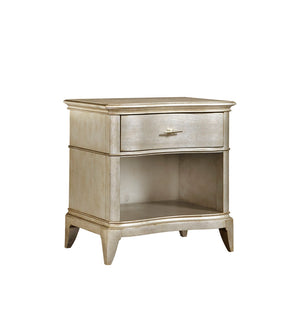 A.R.T. Furniture Starlite Nightstand With Glamorous Design, Usb Charging Port, And Elegant Three-drawer Storage Silver, Silver Parawood Solids,Primavera Veneer,Metal 406141-2227