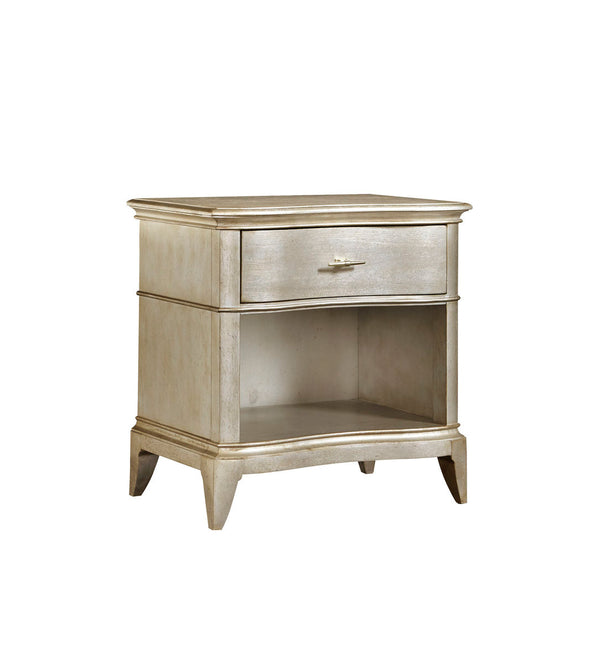 A.R.T. Furniture Starlite Nightstand With Glamorous Design, Usb Charging Port, And Elegant Three-drawer Storage Silver, Silver Parawood Solids,Primavera Veneer,Metal 406141-2227