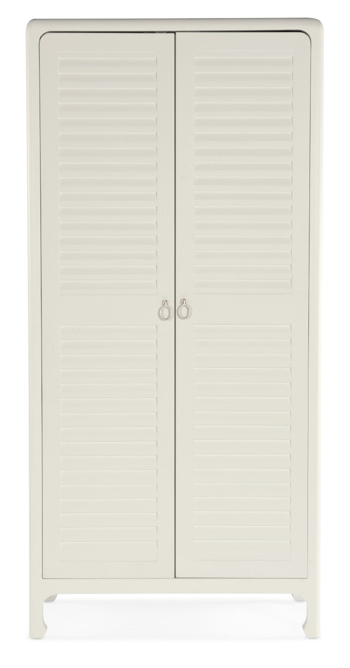 Hooker Furniture Serenity Coastal Wardrobe With Louvred Doors, Soft-Close Drawers & Shelves In Sandblasted Shell Finish 6350-90013-02