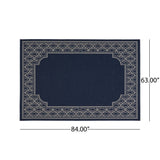 Christopher Knight Home® - Noble House - Midnight Outdoor 5'3" X 7' Border Area Rug, Navy and Ivory