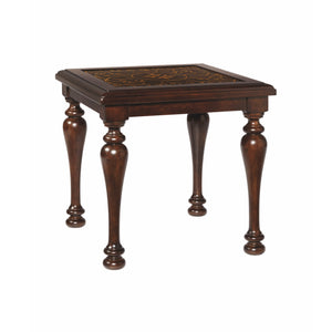 Bernhardt Bernhardt Valencia End Table With Embossed Metal Inset Top, Cherry Veneer, Turned Legs — Elegant Decor 475121