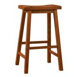 Homelegance By Top-Line Jarvis Saddle Seat 29-inch Bar Height Backless Stools (Set of 2) Oak Rubberwood