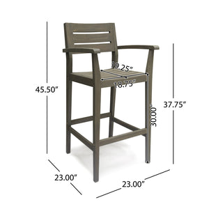English Elm Wood Acacia Bar Stool with Ladder Back and Slatted Seat for Kitchen or Patio 62719.00GRY-4