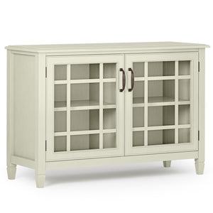 English Elm Connaught Low Storage Cabinet - Timeless Antique White Charm With Glass Doors & Adjustable Shelves B136P158530