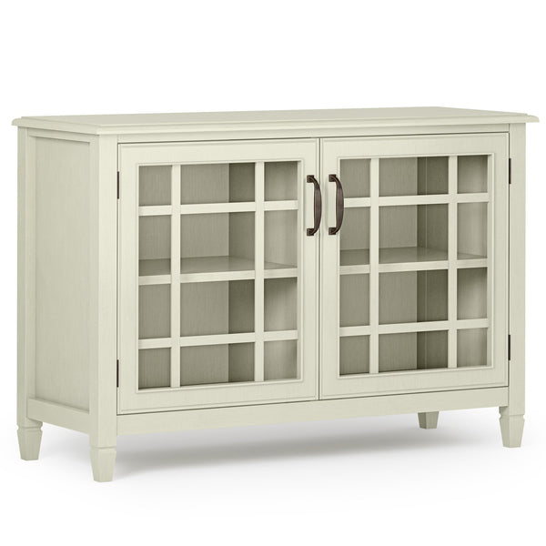 English Elm Connaught Low Storage Cabinet - Timeless Antique White Charm With Glass Doors & Adjustable Shelves B136P158530