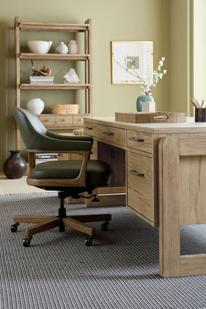 Hooker Furniture Kalamazoo Executive Desk With Aged Oak Veneer, Vintage-Industrial Design, Ample Storage & Keyboard Tray 6062-10462-80