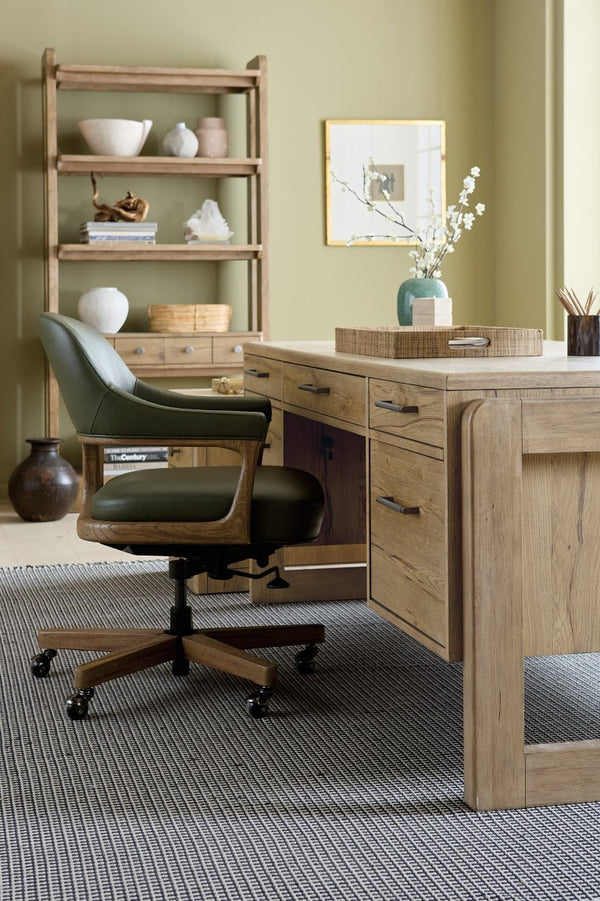 Hooker Furniture Kalamazoo Executive Desk With Aged Oak Veneer, Vintage-Industrial Design, Ample Storage & Keyboard Tray 6062-10462-80