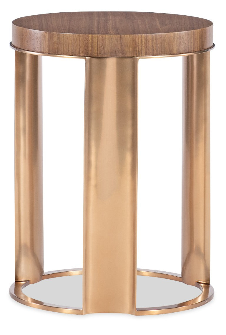 Hooker Furniture Eleana Round Walnut Accent Table With Sunlit Bronze Base, Compact End Table For Modern Spaces 7252-50005-85