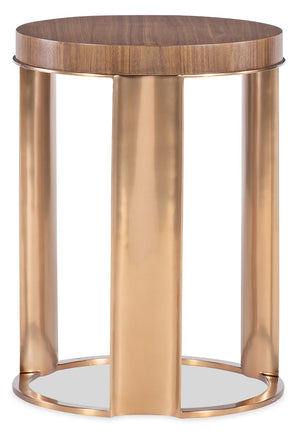 Hooker Furniture Eleana Round Walnut Accent Table With Sunlit Bronze Base, Compact End Table For Modern Spaces 7252-50005-85