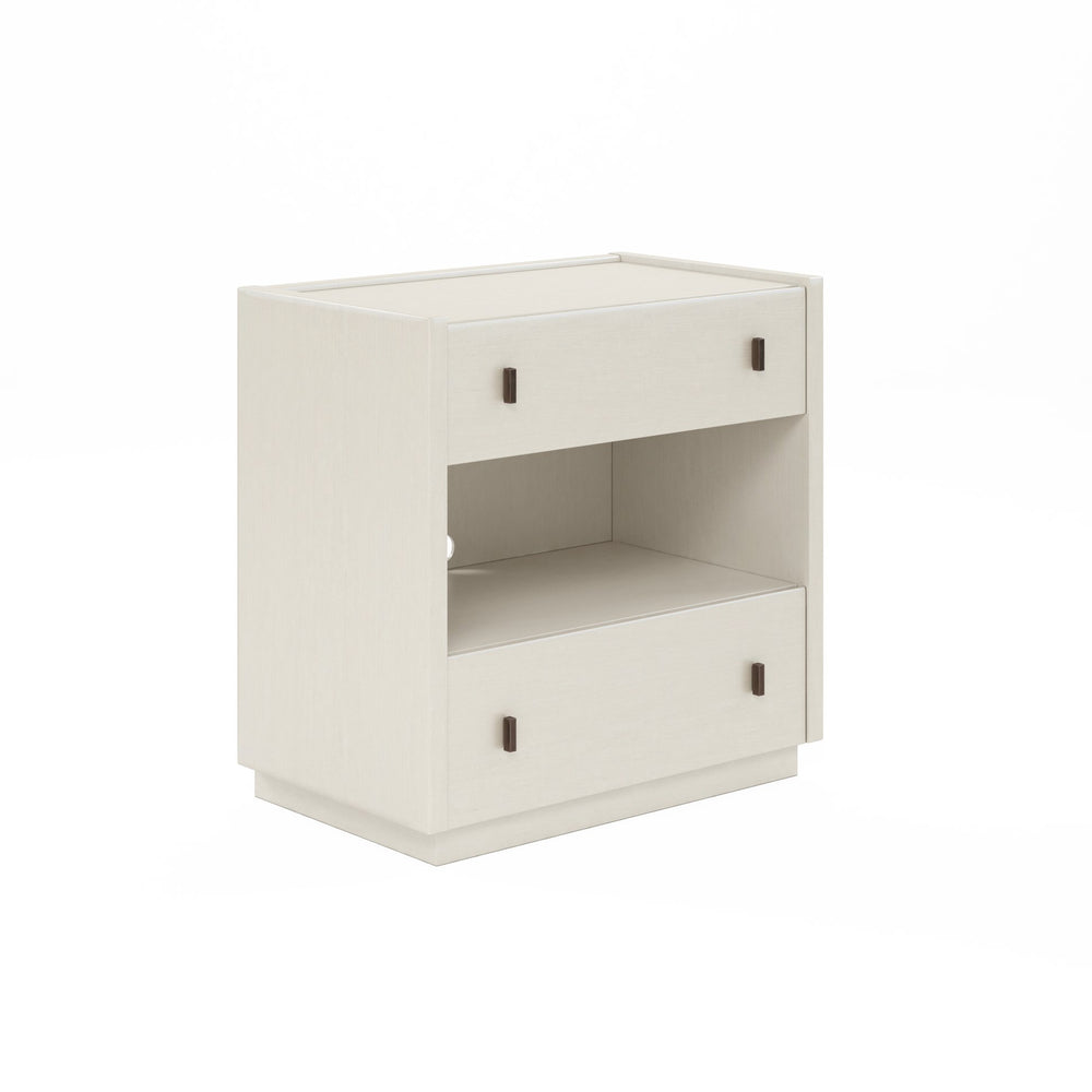 A.R.T. Furniture Blanc Contemporary Nightstand With Usb Charging, Alabaster Finish, Two Drawers & Open Shelf Space White Parawood Solids,Maple Veneers,Metal 289141-1017